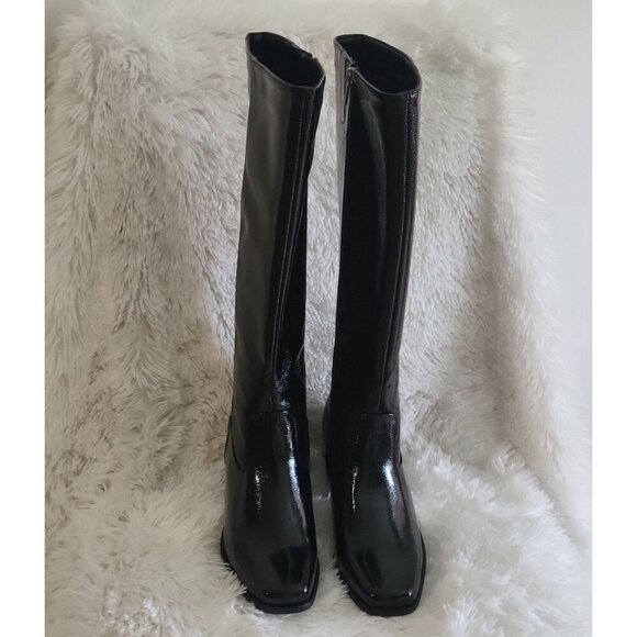 Comfort Est. 1946 Glossy Black Patent Knee-High Boots Block Heel US 9 Wide Fit - Picture 5 of 10